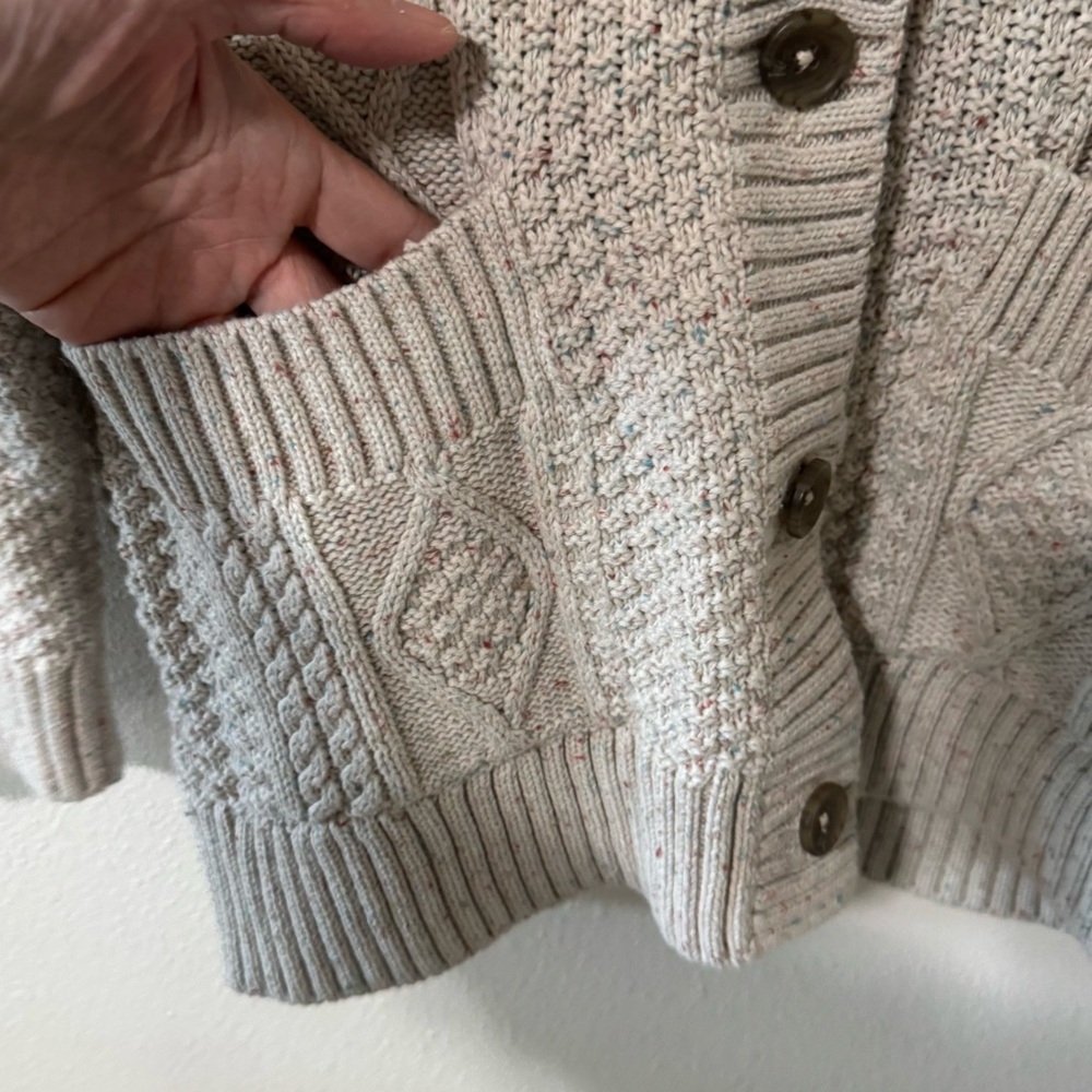 Prana Sangria Fields Cable Knit Button Cardigan Canvas Confetti Wool Blend-XS - Picture 7 of 11